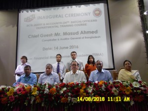Inauguration of training for AAG (Prob) by CAG Masud Ahmed. DG Mahtab Uddin is seen present among other concerned high officials on the podium.
